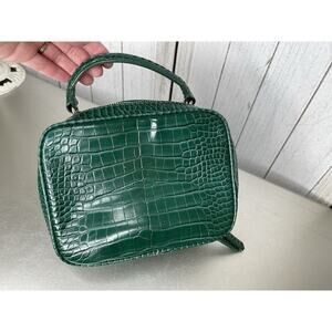 Zara Top Handle Vanity Full Zip Bag Green Faux Croco Mini Small Handbag